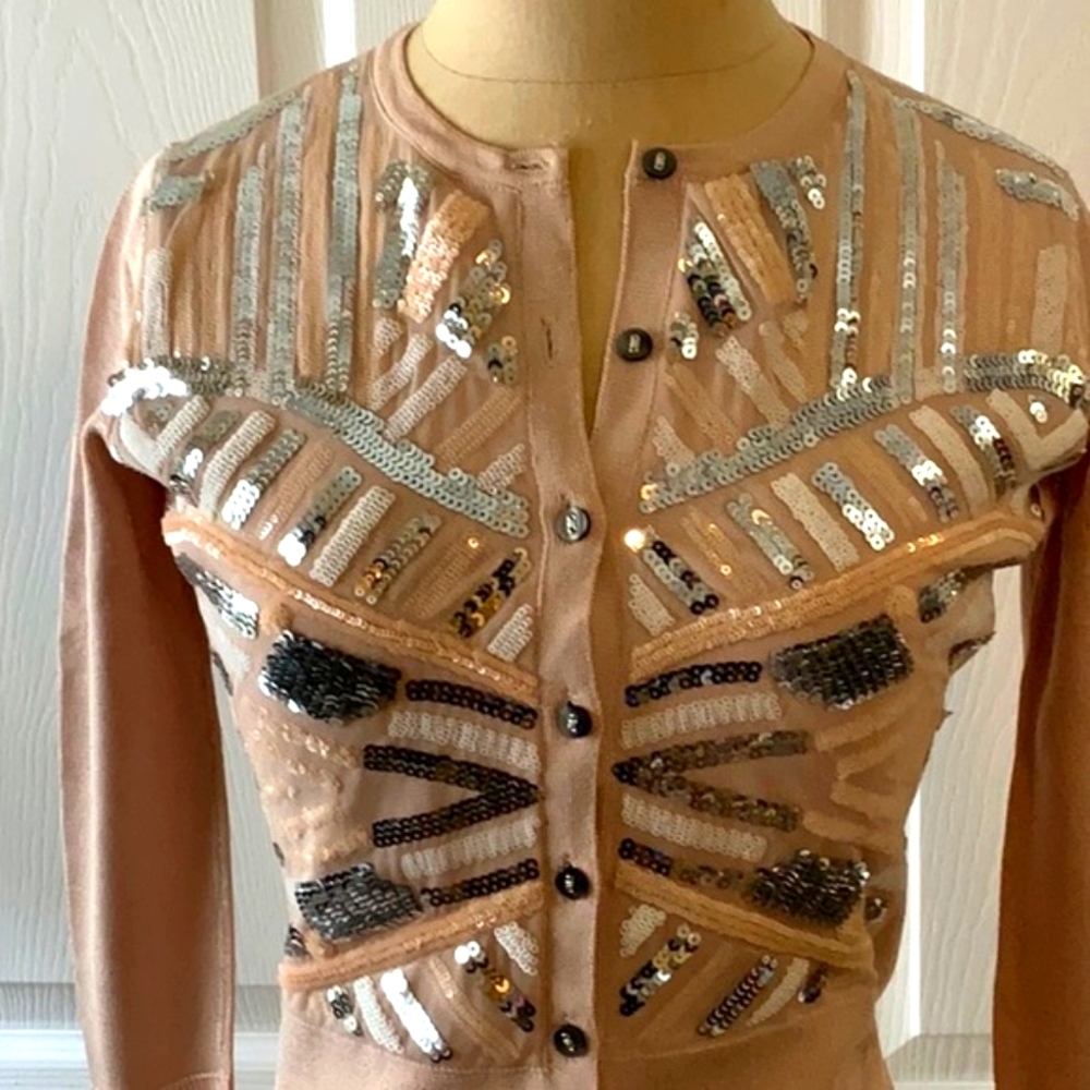 Cache- Cardigan- Xs- Bone With Bone And Silver Se… - image 5